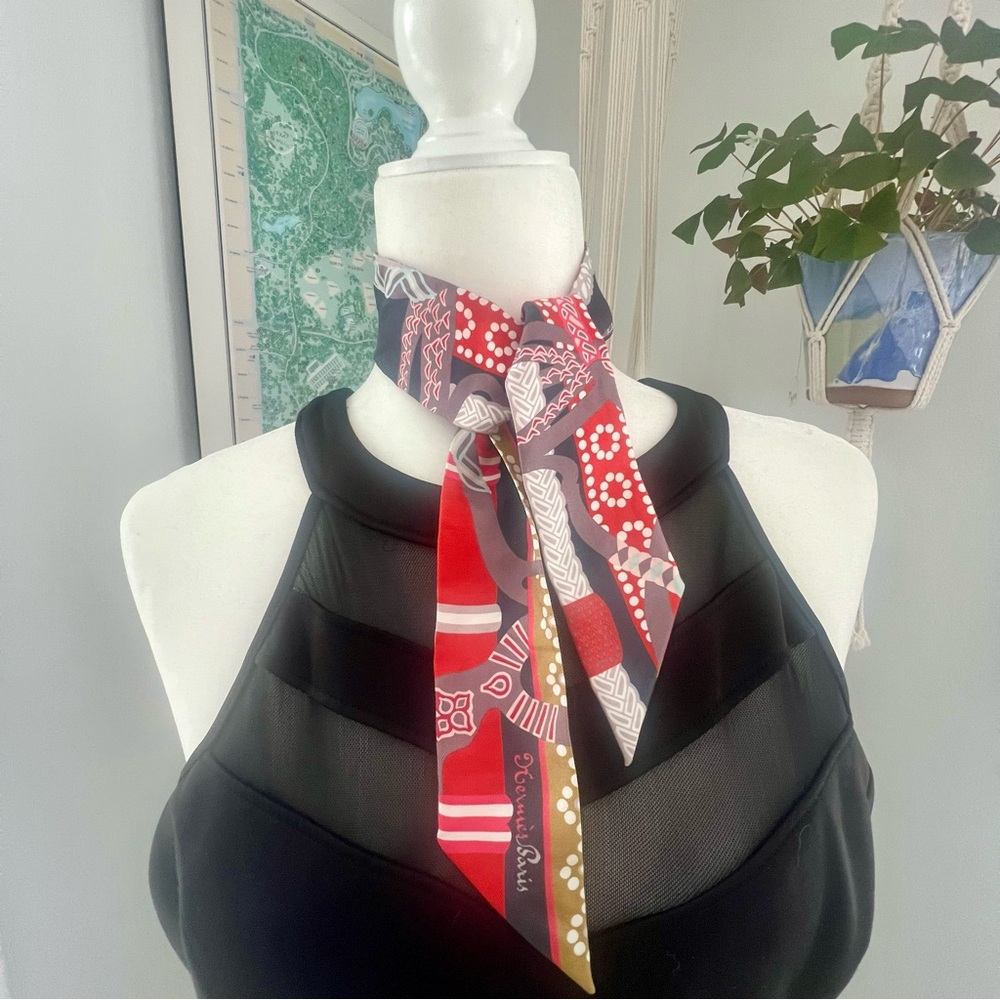 Hermes Multi-Colored Patterned Twilly Scarf Valen… - image 8